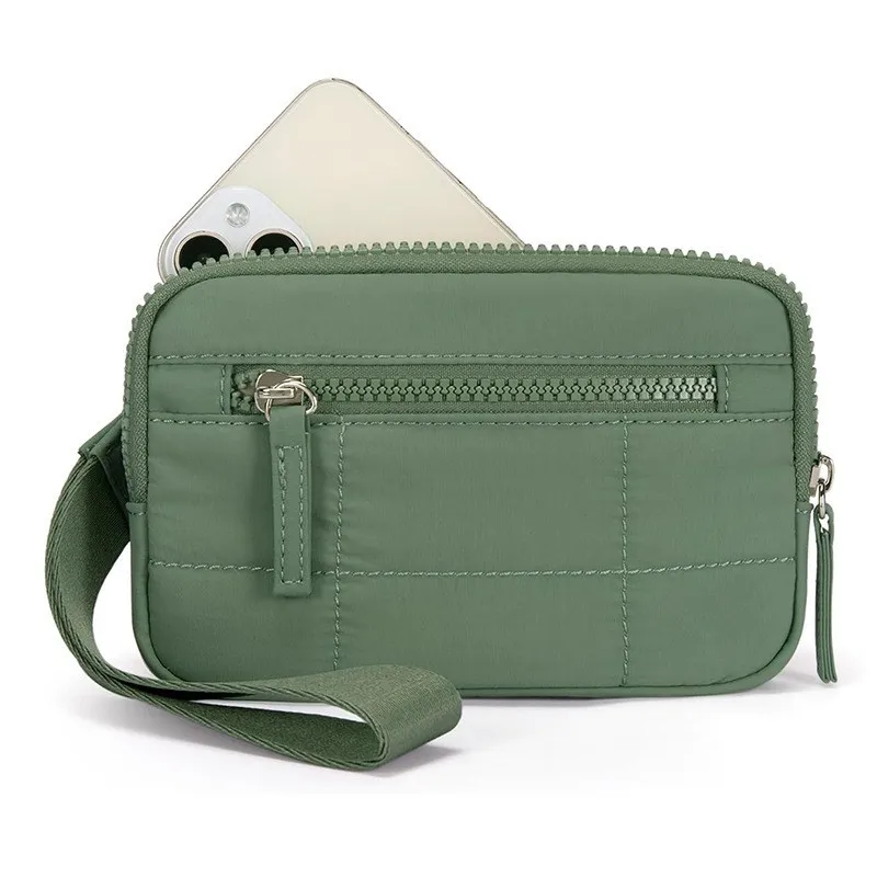 Nylon Quilted Puffer Wristlet Wallet with Multi-Zipper Storage and Organizer