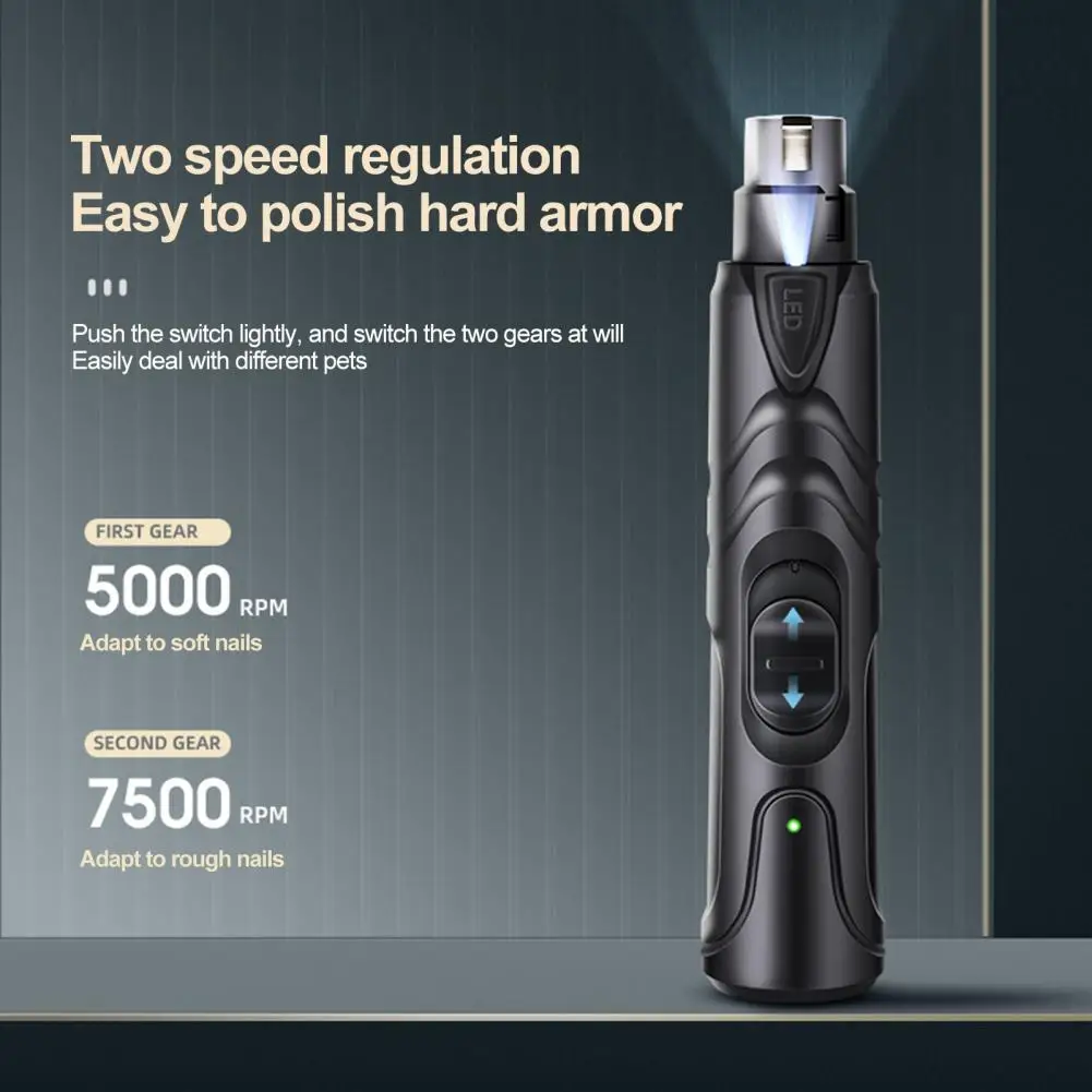 Electric Pet Nail Grinder Dog Nail Clippers Quiet Powerful Adjustable Speeds Electric Trimmer With LED Lights Dog Supplies