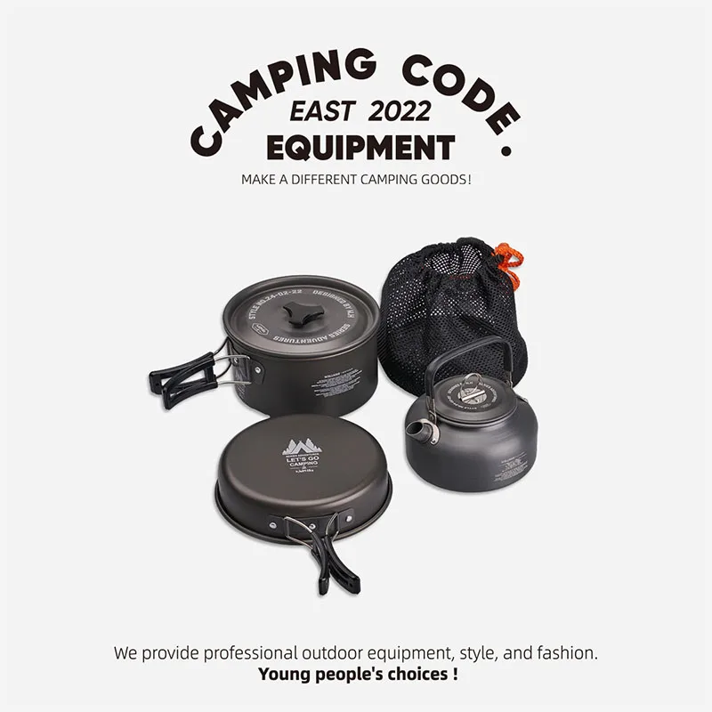 WELLHIKE Outdoor Camping Cooking Set Of Cookware Portable Camping Cookware Set Travel Utensils For 1-2 People Kettle Frying Pan