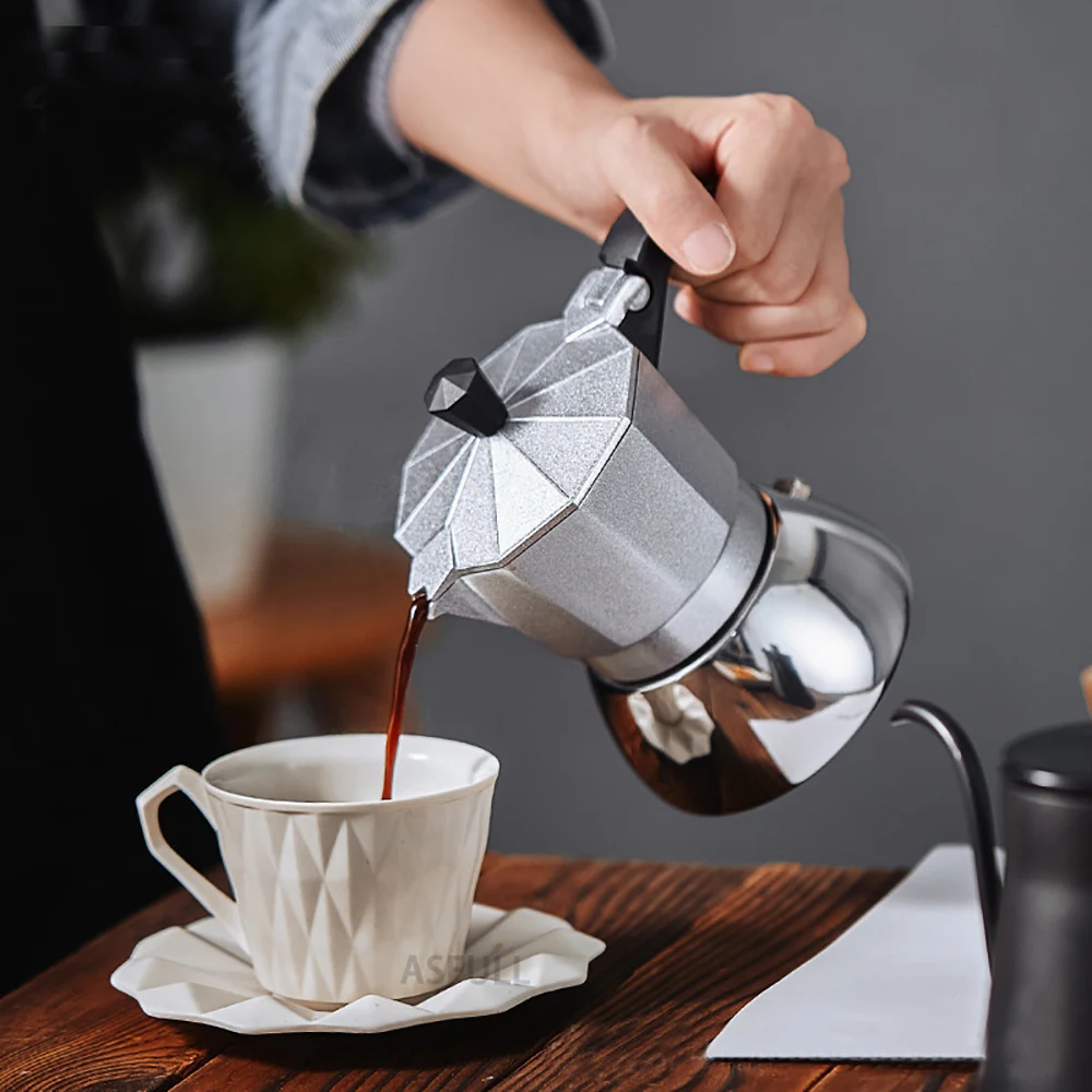 6-Cup Black Aluminum Stovetop Espresso Coffee Maker with 2-Mugs