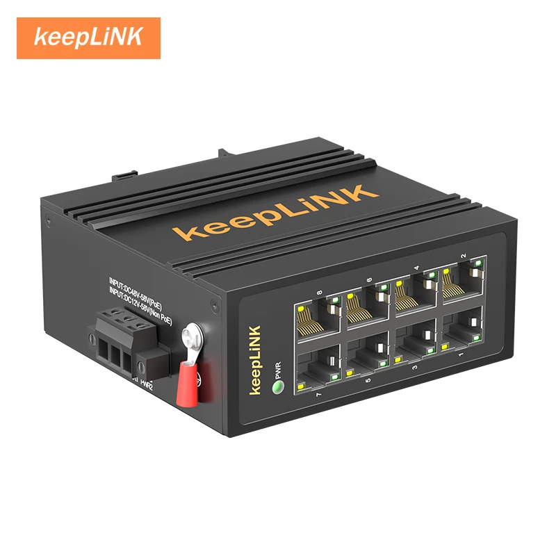 KeepLiNK 산업용 8포트 10/100 Mbps 이더넷 스위치 | 견고한 금속 하우징 IP40 | DIN 레일 장착 | 넓은 온도 범위
