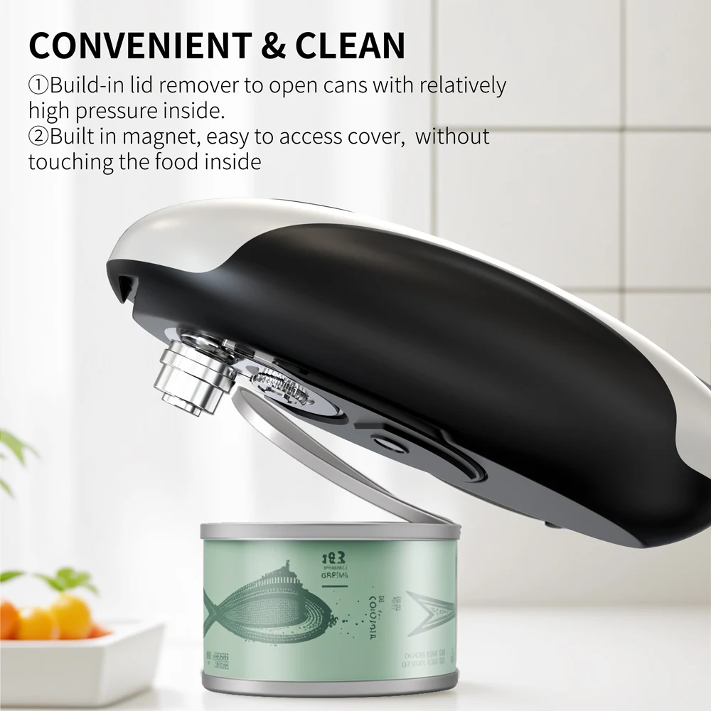 Compact Rechargeable Automatic Electric Can and Jar Opener - One Touch Portable Kitchen Tool