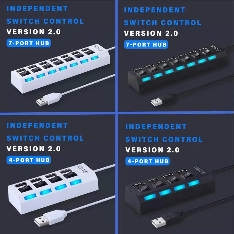 4Port/7Port USB Adapter For Multi Port Use Power Adapter Extender USB 2.0 PC Accessories Mobile Phone Laptop