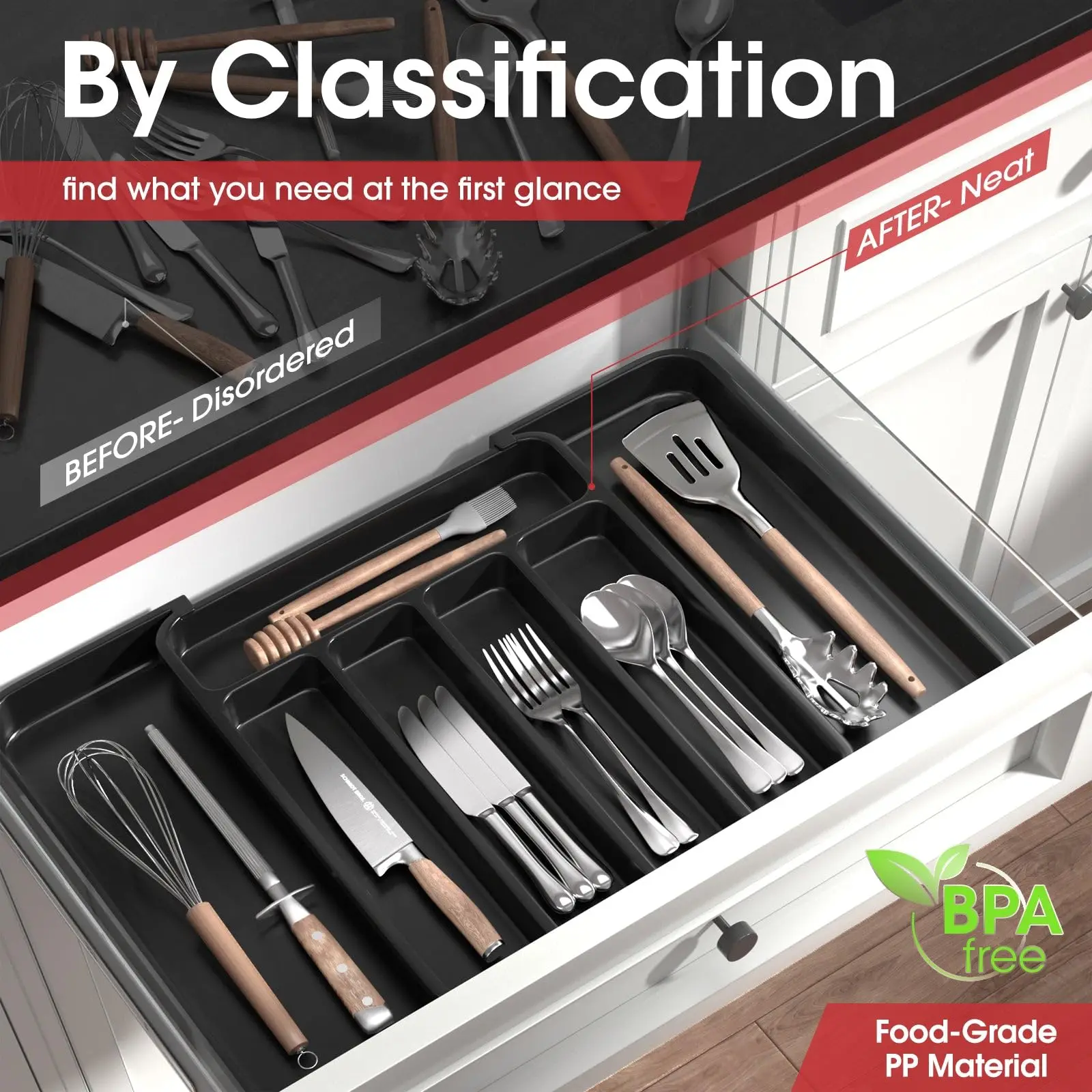 Silverware Expandable Kitchen Drawer Organizer Adjustable Utensil Cutlery Drawer Organizer for Forks Knives silverware organizer flatware organizer cutlery organizer