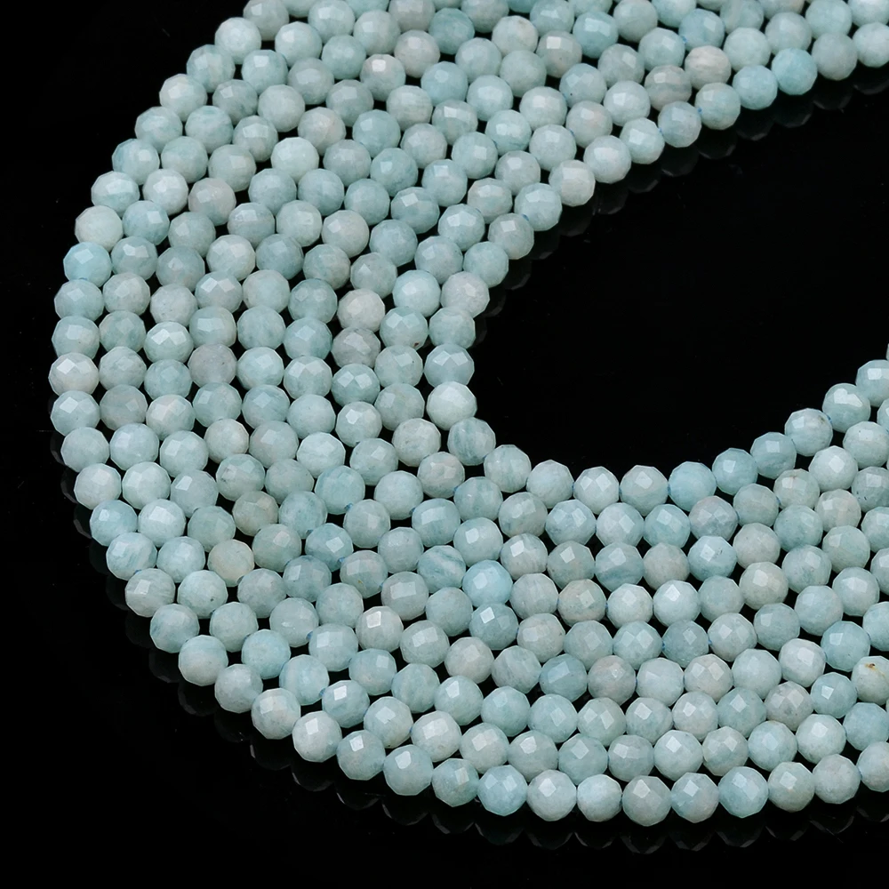 

2mm 3mm 4mm Round Faceted Brazil Amazonite Natural Bead For Healing Stone Jewelry