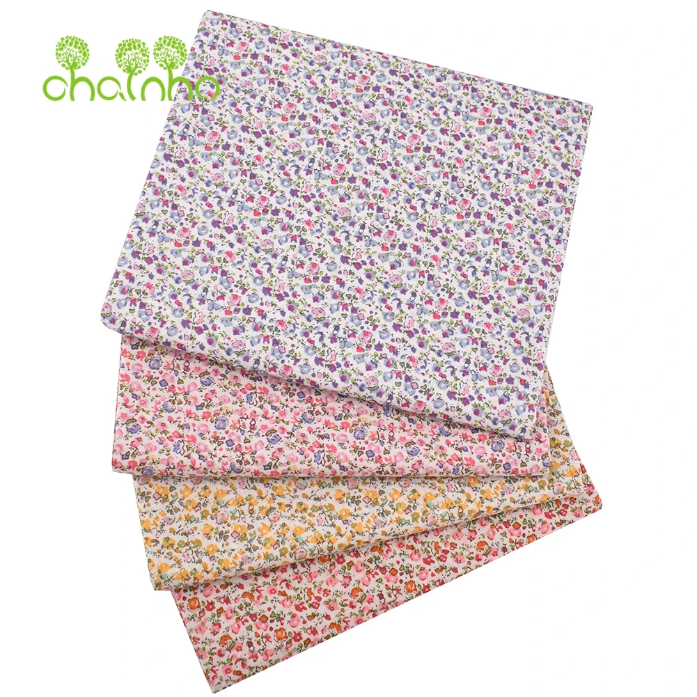 Chainho,Printed Plain Weave Poplin Cotton Fabric,DIY Sewing Quilting Material,Patchwork Cloth,Floral Series,3 Sizes,15PC55