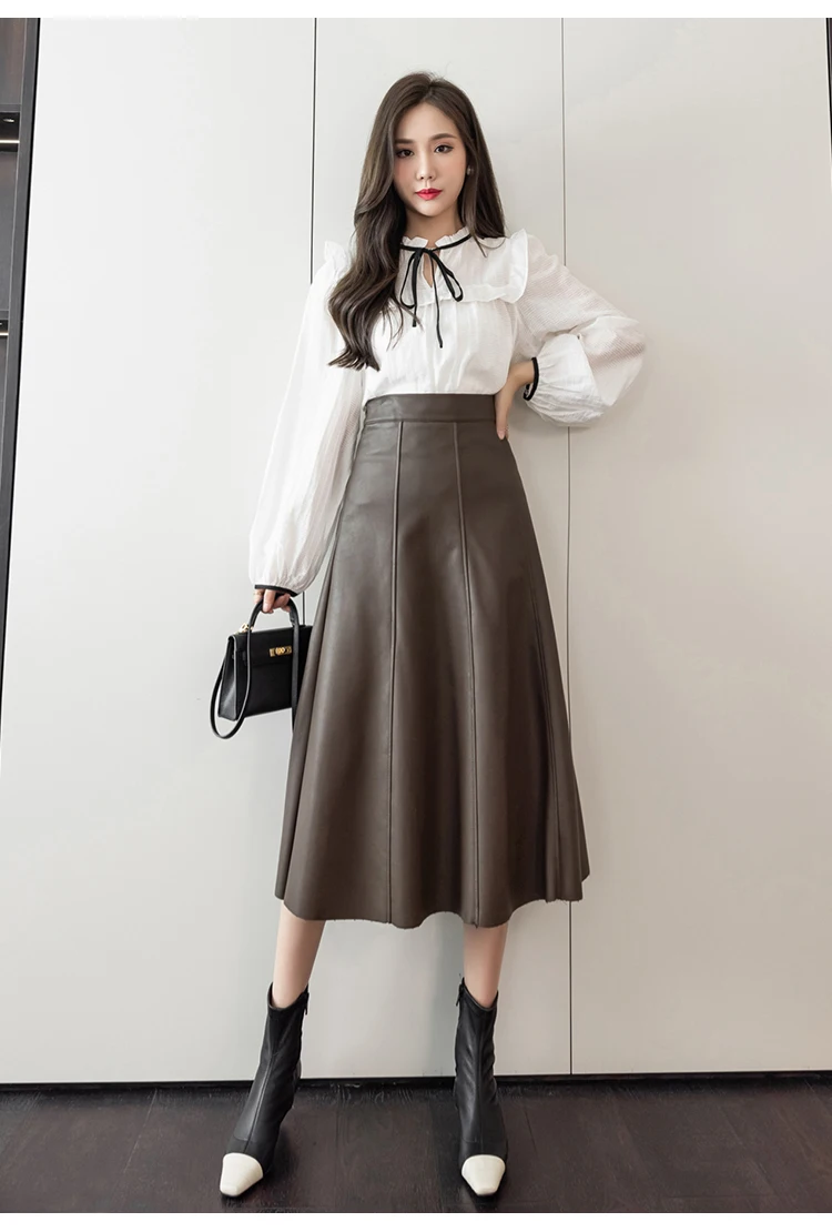 Lederrock Frauen 2025, Herbst Winter, neue Ankunft, hohe Taille, PU-Rock, koreanischer Stil, Maxi-A-Linien-Rock für Frauen, heißer Verkauf – Detail 13