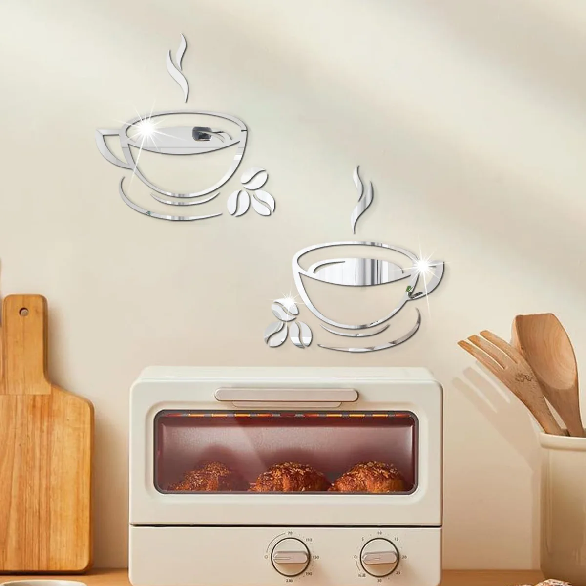 2Pcs Acrylic Coffee Cup Decoration Mirror Wall Stickers Diy Self Adhesive Restaurant Bar Decoration Wall Stickers