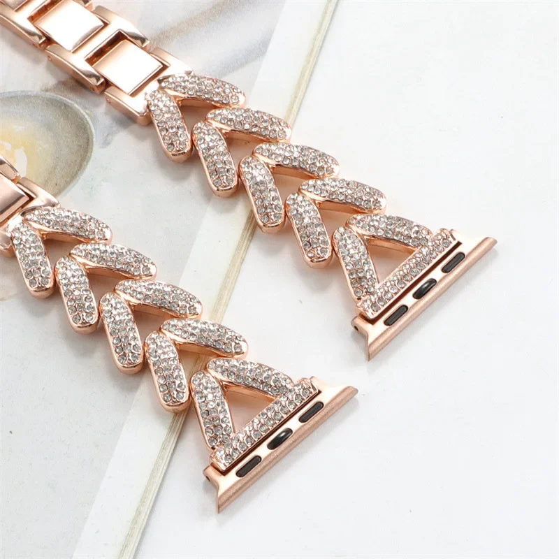 Diamond Metal Strap for Apple Watch 10 Band 46mm 42mm 41mm 44/49mm 45mm 40mm Women Belt Bracelet iWatch Series 9 8 7 Se 6 Ultra