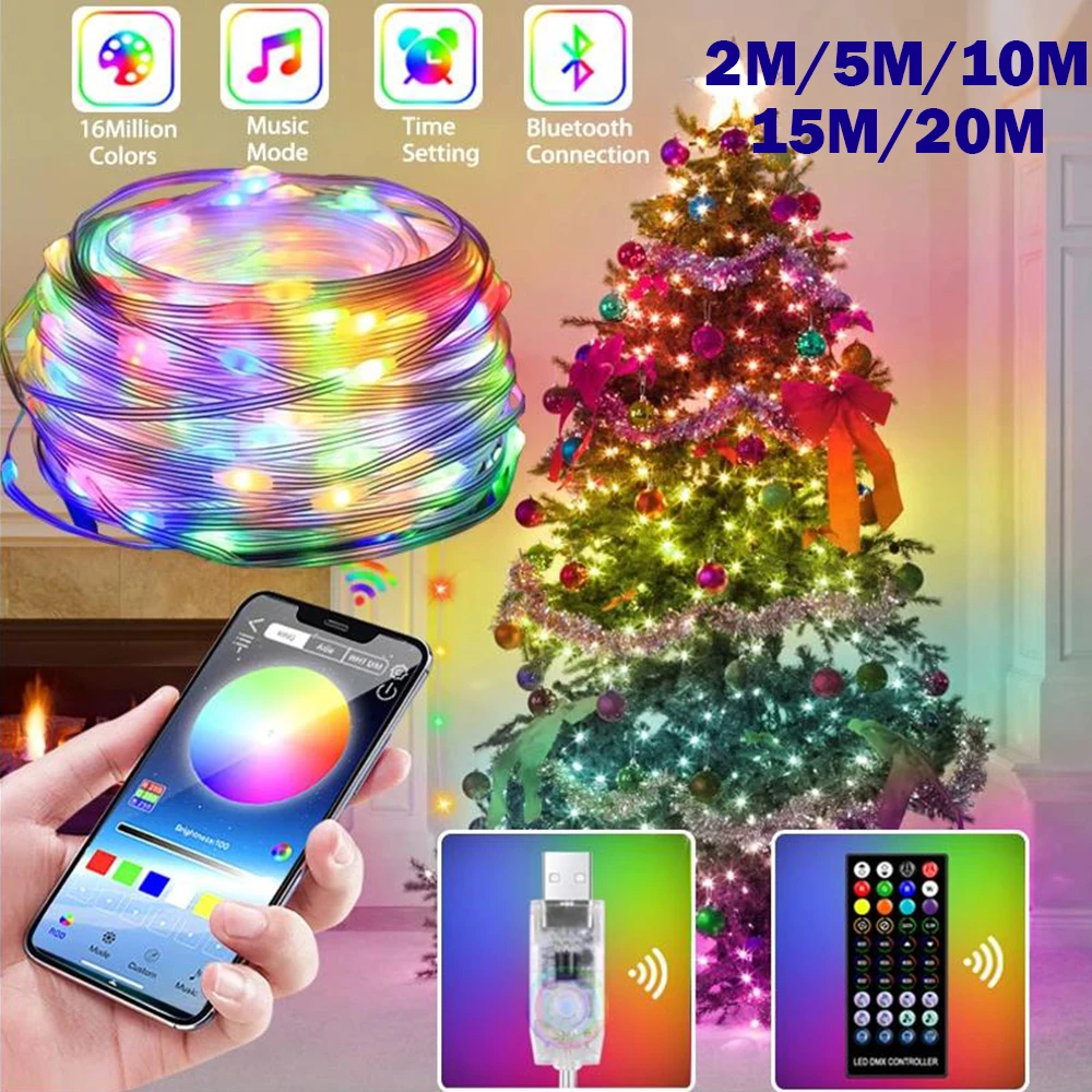 5M/10M/15M Led şerit işık RGB noel ağacı dekorasyon işık 5050 Bluetooth APPControl USB Flexibele