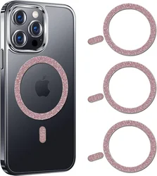 Sparkling Magnetic Ring Stickers: Wireless Charger & Phone Holder Enhancement Set (3 - Pack) (Pink)
