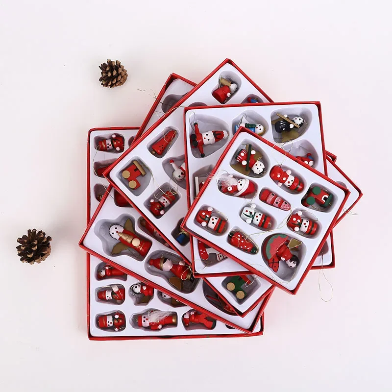New Creative Christmas Tree Decoration Wooden Small Pendant Small Ornaments Boxed Window Props Ornaments Christmas Decorations