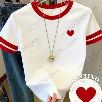 Womens Short Sleeve Valentines Day Edition Red Heart Print T-Shirt Girl Round Neck Tee Outdoor Sports plus-size women's clothing 1