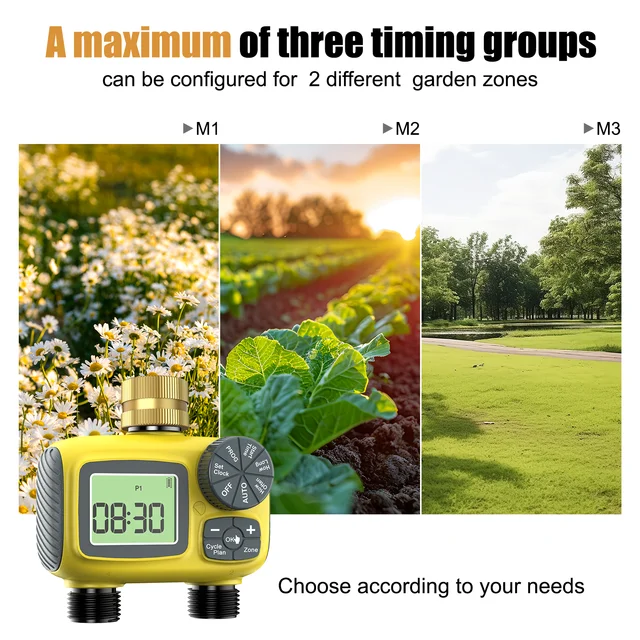 Haozee Smart Water Timer Intelligent 1/2/3-Outlet Irrigation Watering System Sprinkler Timer Garden Programmer IPX7 LCD Display 5