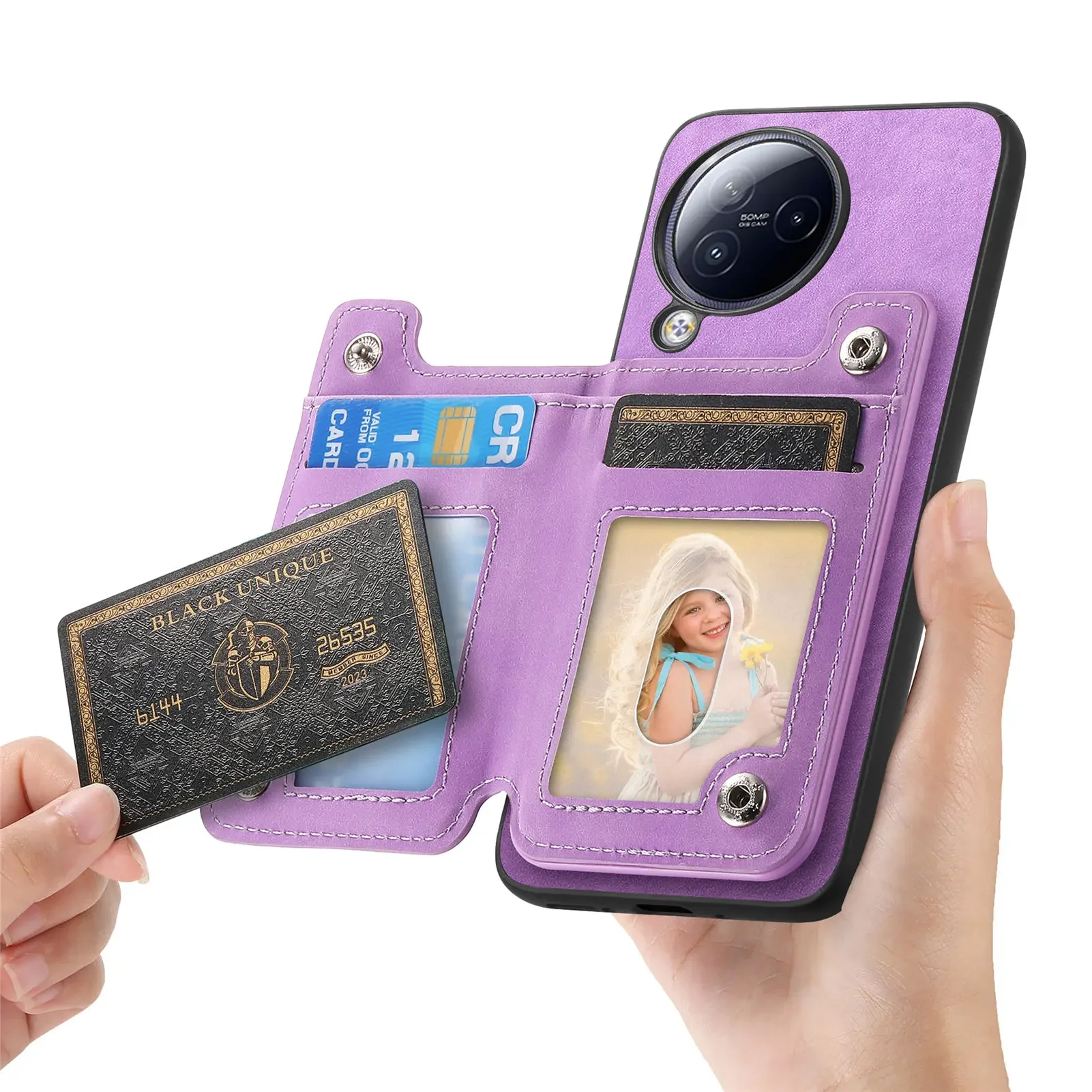 2-in-1 Removable Zipper Card Slot Magnetic Leather Wallet Case