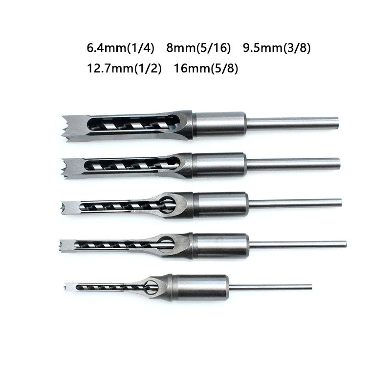 HSS Square Hole Drill Woodworking Drill Tools 6-16mm Auger Mortising Chisel Drill Set DIY Furniture Square Woodworking Drill