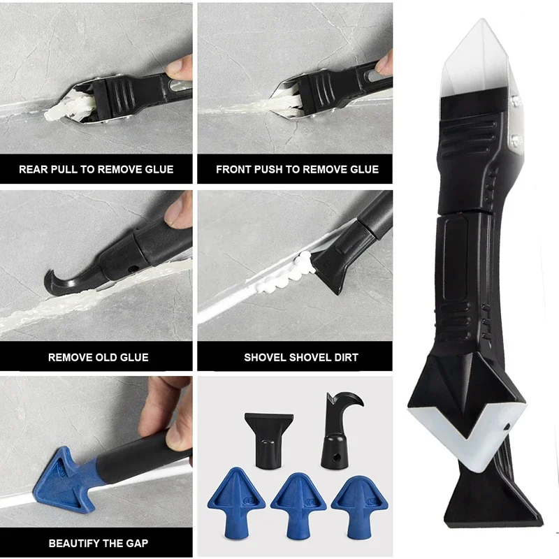Silicone Scraper Squeegee Glue Remover Knife Caulking Angle Beauty Crack Trowel Tool Grout Scraper Kit 3in1 Multifunctional Home silicone scraper