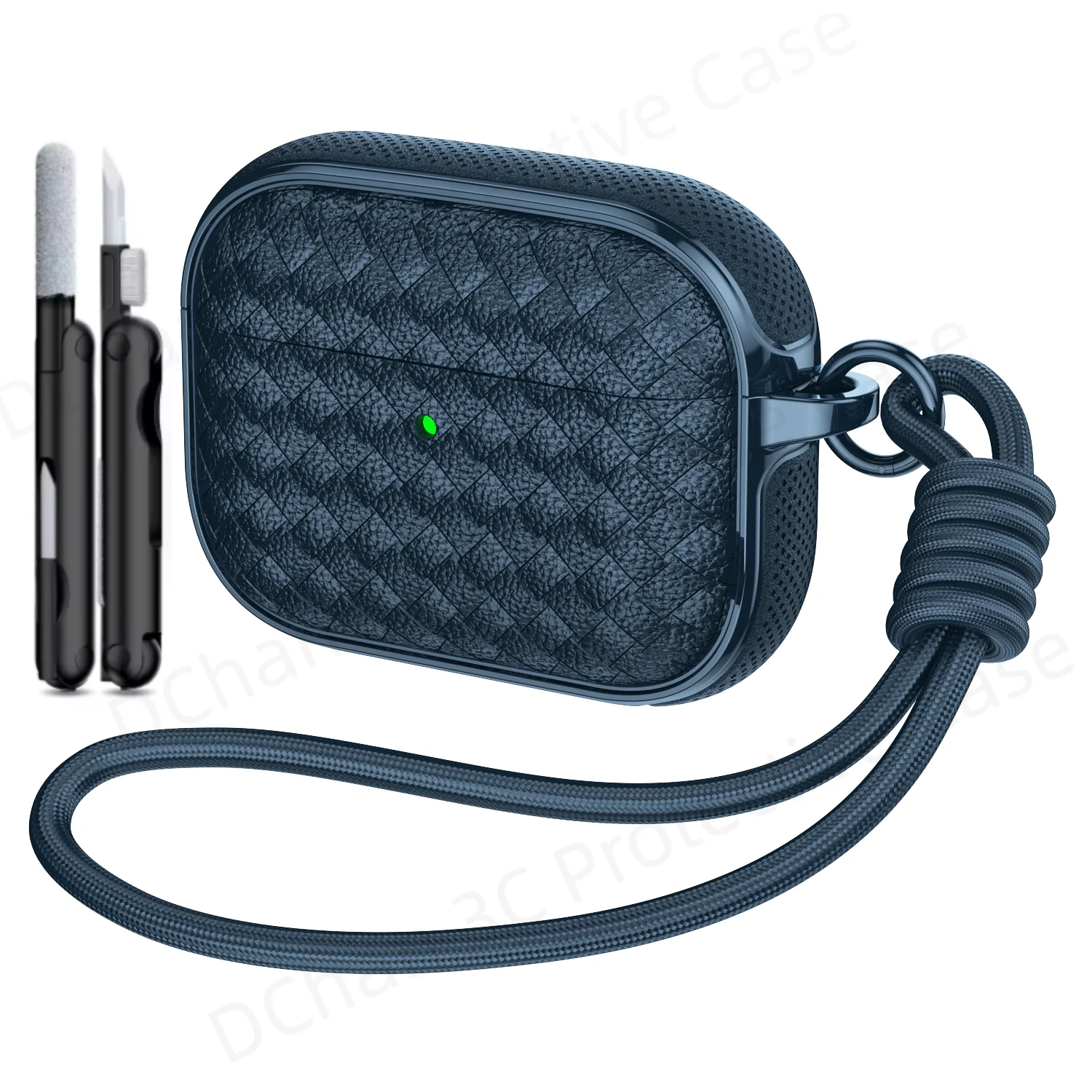 Woven Leather Texture Headphone Case with Lanyard, Non-Slip Earbuds Holder