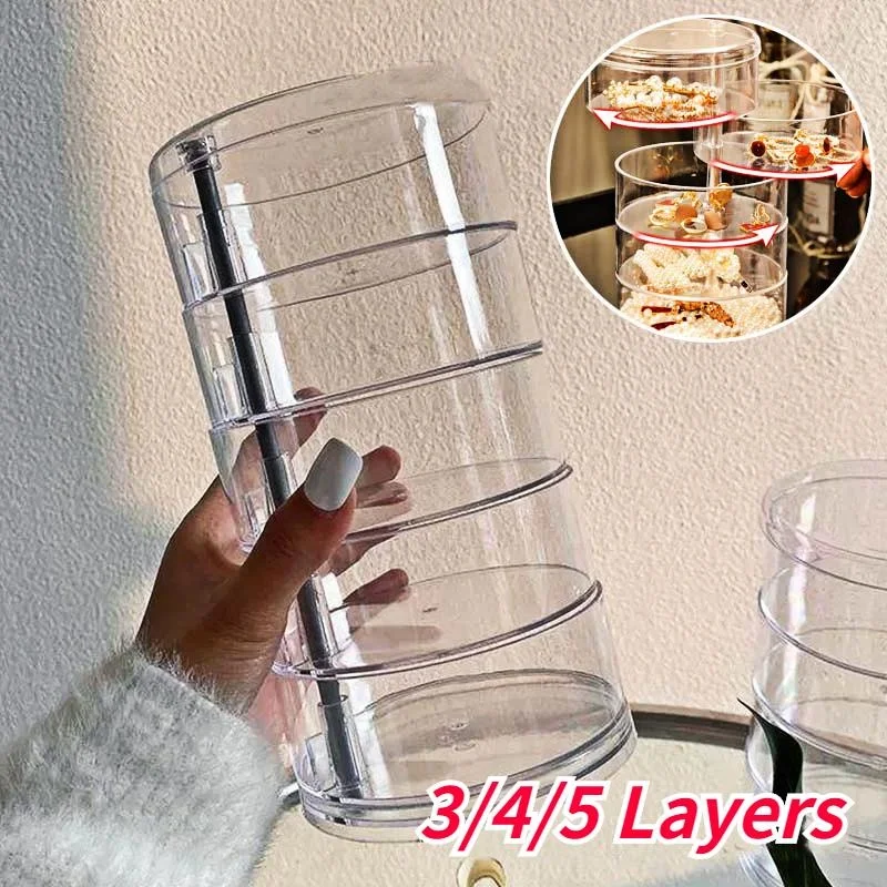 Rotating Jewelry Storage Box for Makeup Storage Rack Bracelet Earring Round Plastic Organizer Holder Display Rack with Cover