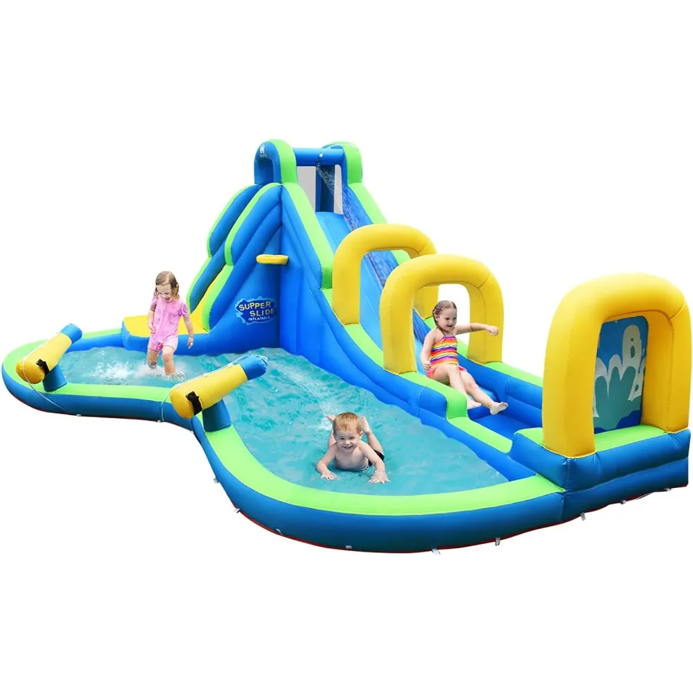 

Inflatable Water Slide, 16x12FT Mega Waterslide Park for Kids Backyard w/Adventure Long Slide, Splash Pool, Climbing