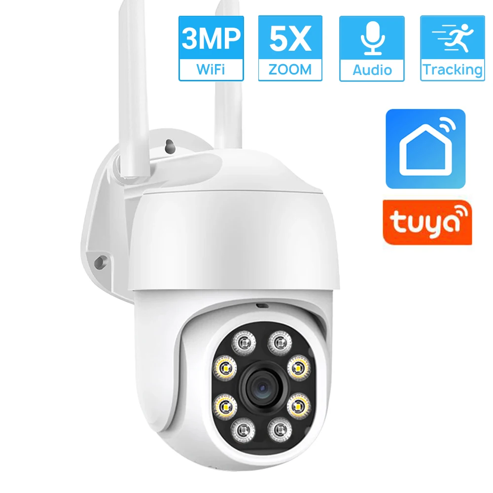 3MP PTZ IP Wifi Camera 5X Tuya Smart Home AI Tracking Human Detection