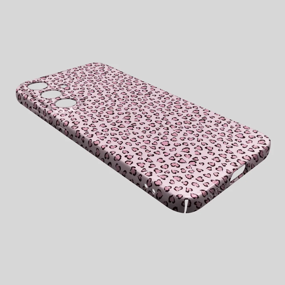 Leopard Print Pink Love Heart Hard PC Phone Case Cover