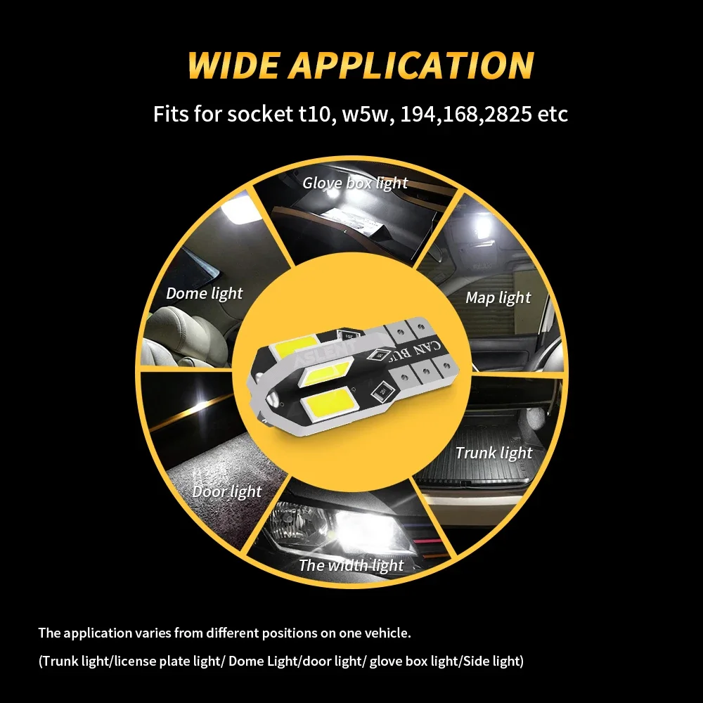 �ſ� ���� �ڵ��� ���׸��� ���̵� ����Ʈ 194 3030 SMD �ڵ� ����, ���� ����, 10x W5W T10, 5W5, 12V, 5W, 600Lm, ȭ��Ʈ �ڹ� ����