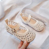 Sandales d'été pour filles, maille d'air en cristal, Biege argent, chaussures plates de luxe pour enfants, belles chaussures de fête gracieuses antidérapantes pour enfants 4