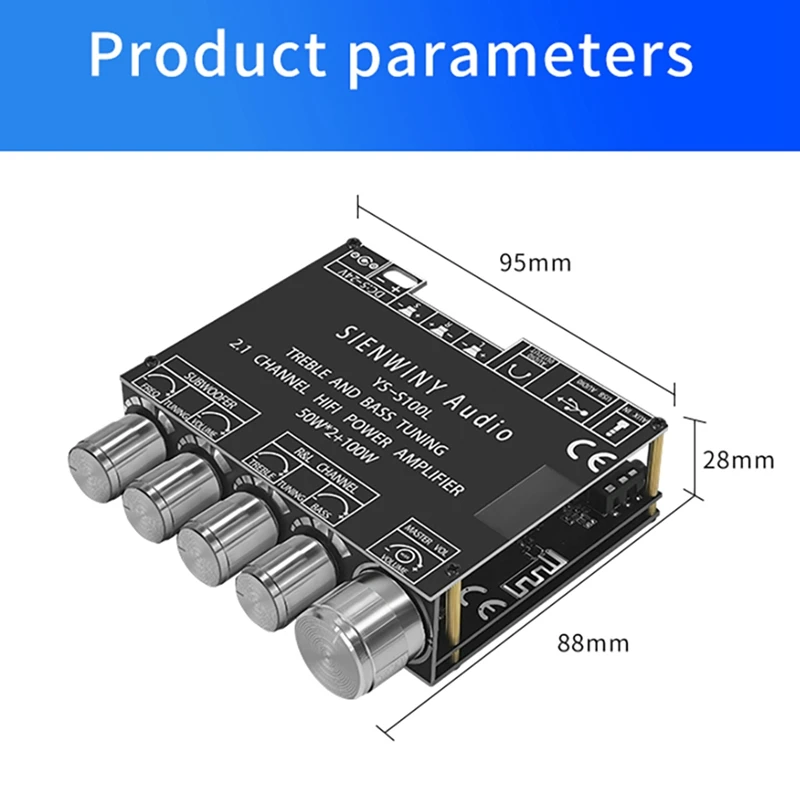 YS-S100L 2.1 Channel Amplifier Module Bluetooth Audio Amplifier Board Audio Module Black 50X2+100W