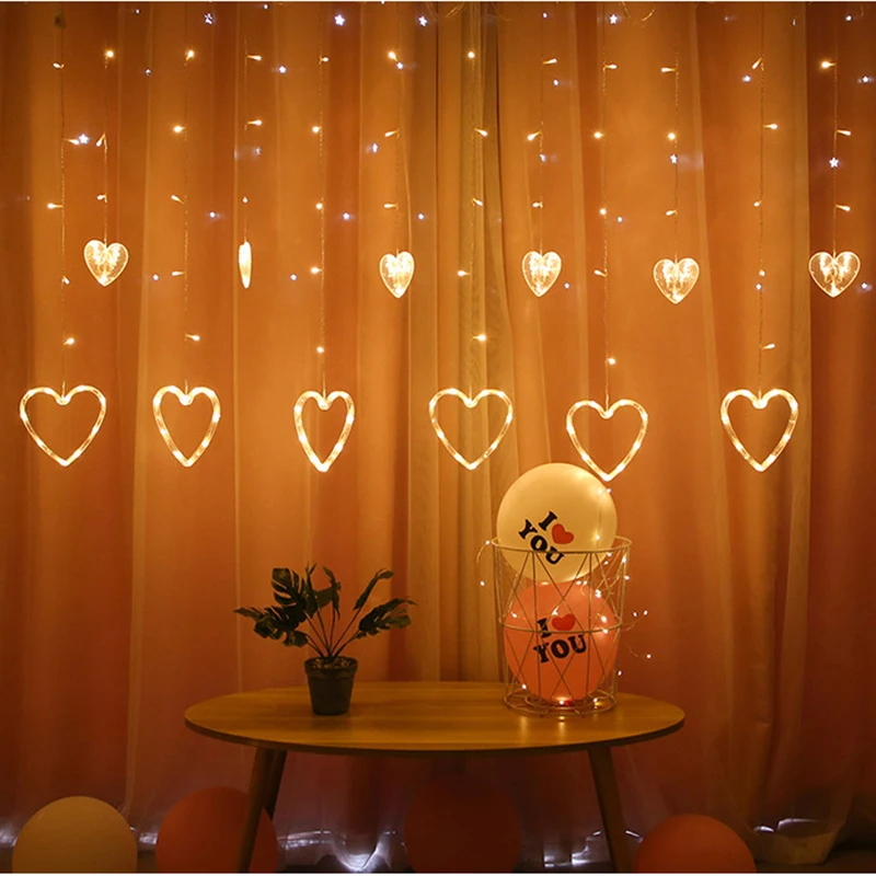 

2.5M Bedroom Decorative Heart Curtain Lights Fairy Tale Christmas Garland Lights Outdoor Wedding New Year Decorative Lights