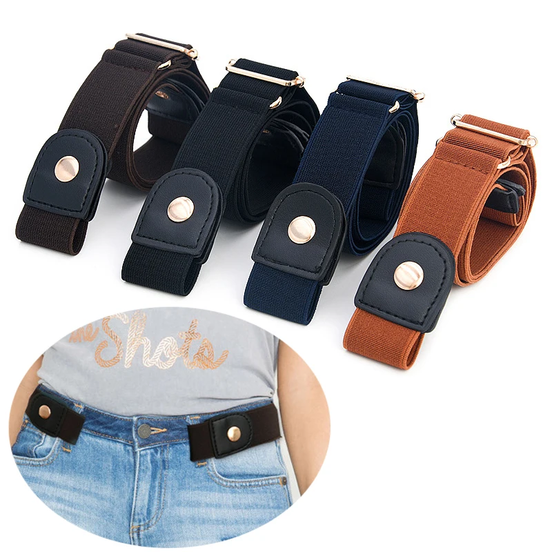 

Solid Color Without Buckle Waist Belt Jeans Pants Dress Waistband Elastic Invisible Belt No Buckle Stretch Waistband Adjustable