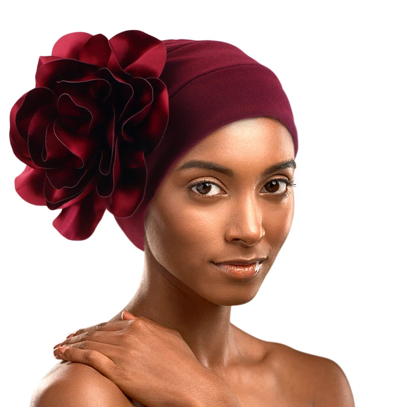Black Stretchy Beanie Hat With Flower
