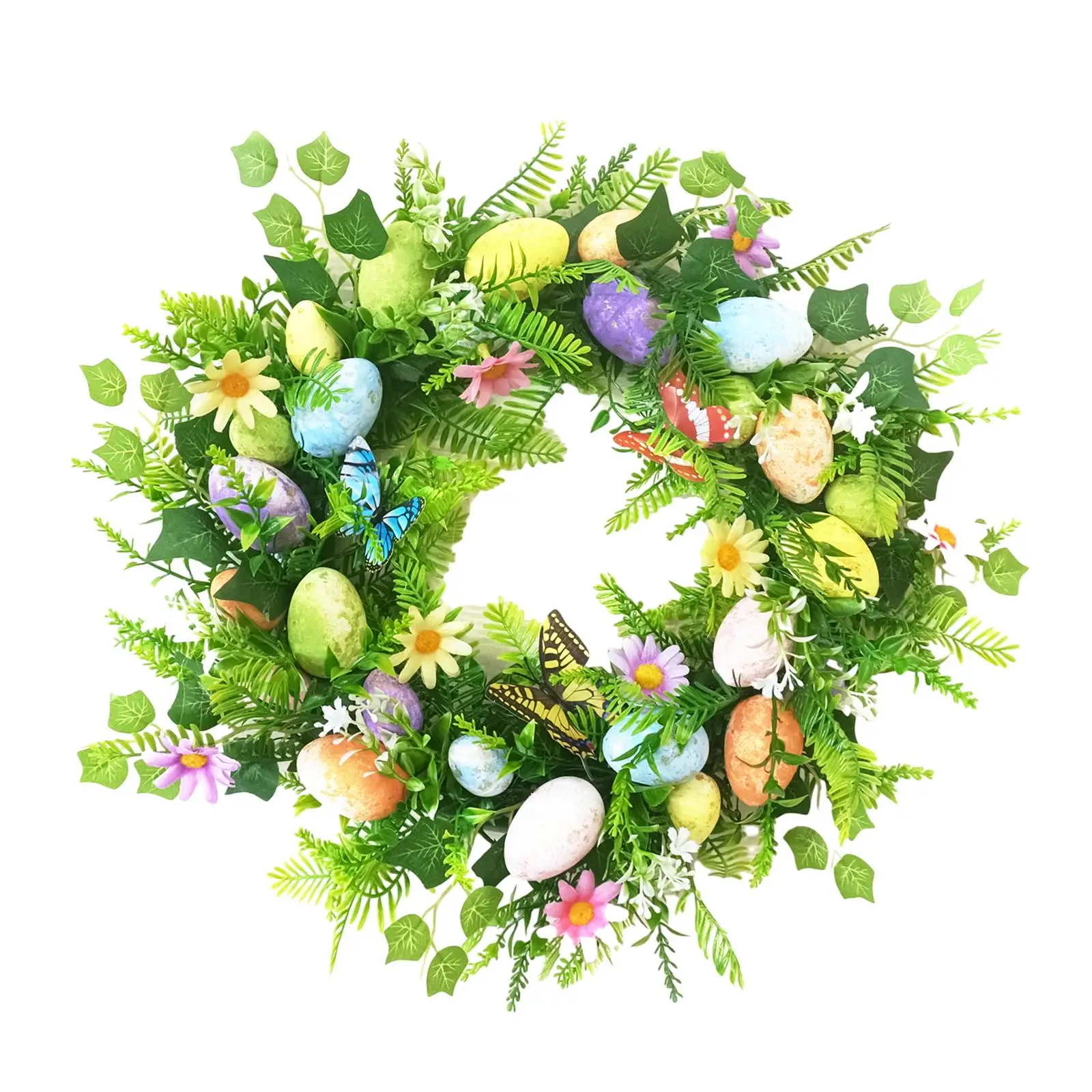 Easter Egg Wreath for Front Door Ornament Green Leaves 17.7`` Easter Door Wreath for Holiday Porch Farmhouse Celebration Decor