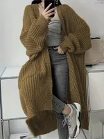 Femme longue tricoté manteau décontracté automne hiver mode manches longues avec poche Cardigan pull dames confort chaud chandails 3
