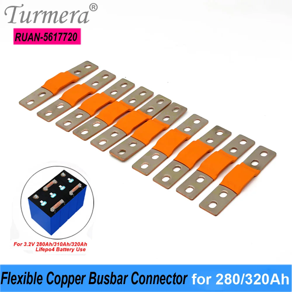 

Turmera 10Piece 12V Lifepo4 Battery Flexible Busbar Copper Connecter Hole to Hole 56mm 2mm 400A for 280Ah 320Ah Lifepo4 Battery