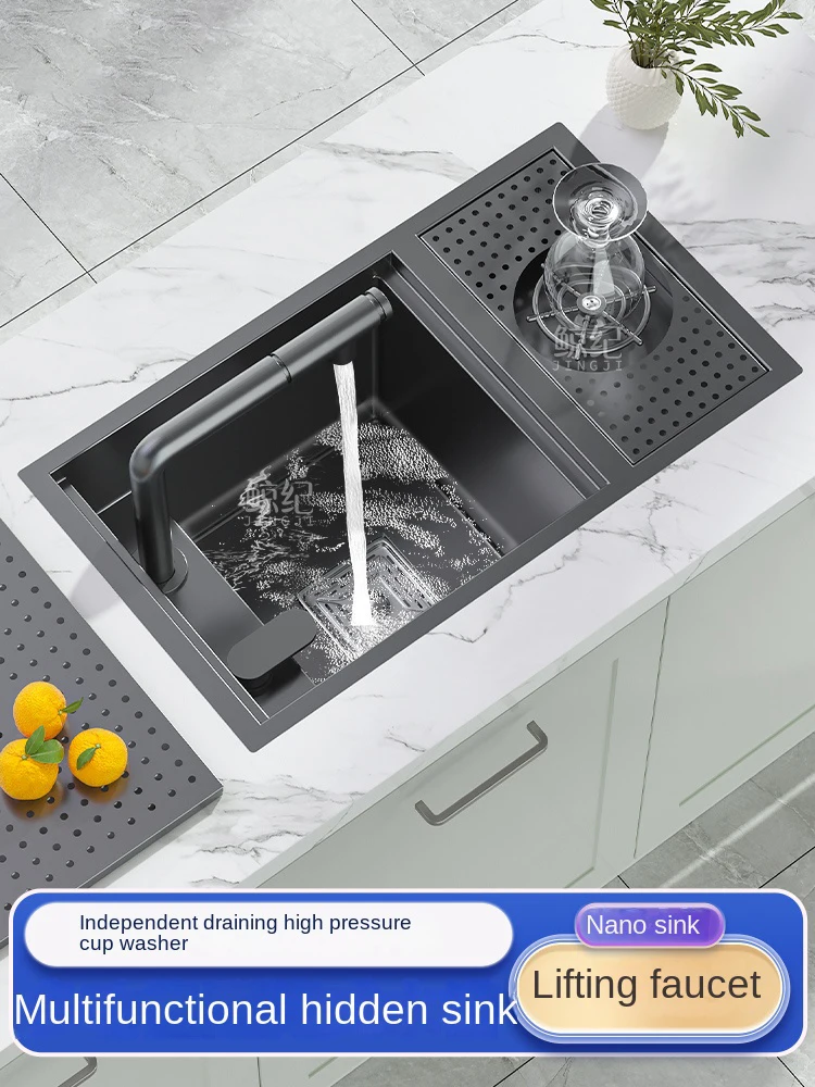 

Hidden 304 Stainless Steel Medium Island Bar Sink Kitchen Household Thickened Vegetable Washing Basin Cover Small Single Slot