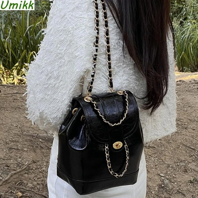 Women Designer Mini Backpack String Chain Backpacks Suede Leather