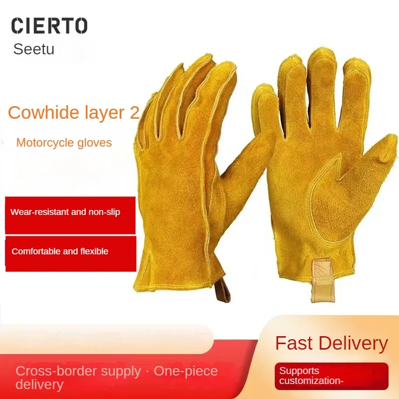 

Snowmobile Gloves Genuine Leather Retro Motorcycle Gloves Windproof Wear-resistant Non-slip Outdoor Sports