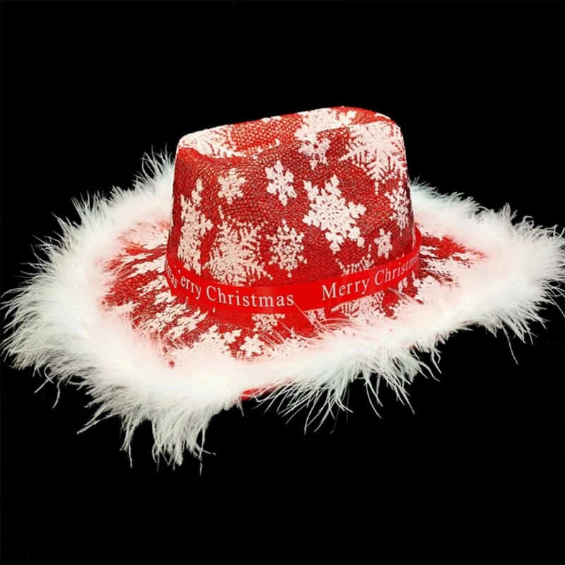 Mens Western Cowboy Hat Christmas Cowgirl Hat Feather Trim One Size Fit for Most Men and Women Caps Circumference 23in DXAA 3