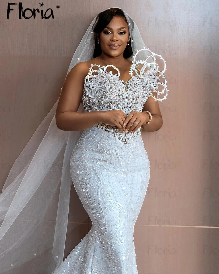 De Marie Wedding Robe De Mariée Nigerienne Robe De Mariée En Forme De  Sirène Blanche Moderne, Tenue De Luxe, Avec Perles, à La Mode, Longue  Traîne,