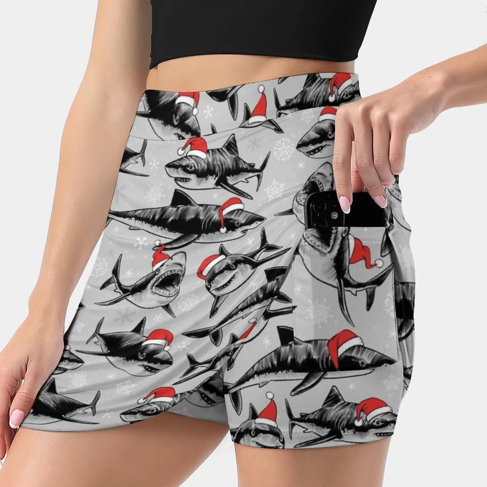 

Santa Sharks Women's skirt Sport Skort Skirt With Pocket Fashion Korean Style Skirt 4Xl Skirts Sharks Santa Santa Shark