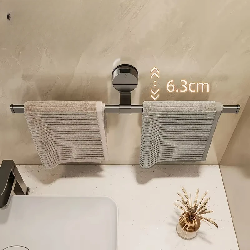 Luxury Suction Cup Towel Rack, No Drill Wall-Mounted Organizer, Minimalist Gunmetal Holder, Bathroom Towel Storage