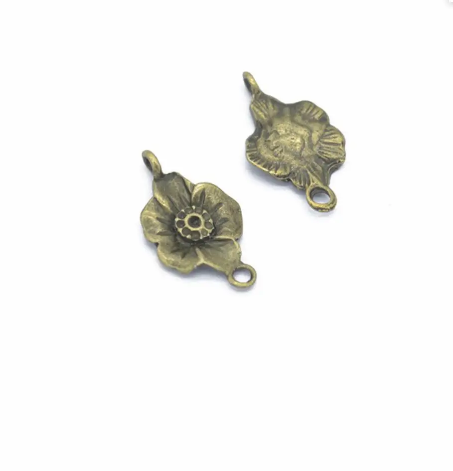 70pcs Charms Double hanging flower connector Pendant Bright Zinc Alloy Fit Bracelet Necklace DIY Metal Jewelry 22*12mm F0335