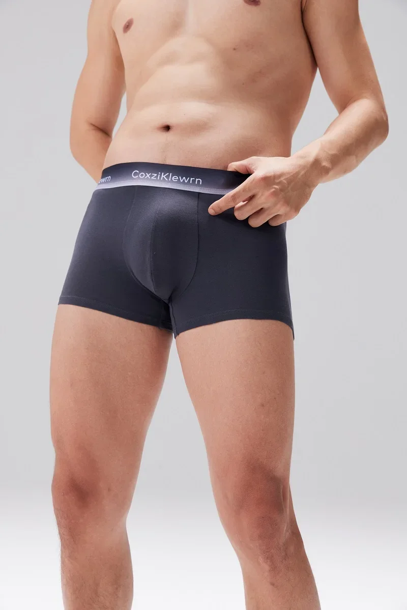 Cueca Boxer Roupa interior de tecido respirável macio masculino, boxer sexy, cor sólida, confortável, shorts da moda, 95% algodão, 4 peças