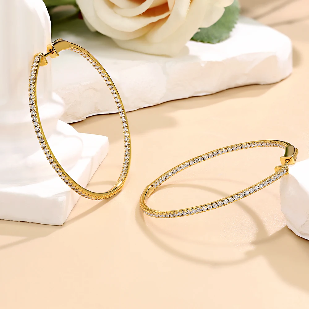 M-JAJA 50mm Full Moissanite Hoop Earrings 925 Sterling Silver for Women D Color VVS1 Lab Diamond Stud Earrings Wedding Jewelry 4
