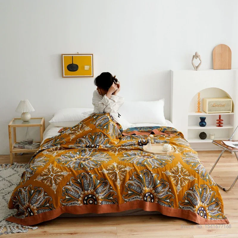 Thin Air-Conditioning Quilt for Adult and Children Five-layer Gauze Towel Bedspread Office Household Sofa Blanket Summer Bedding