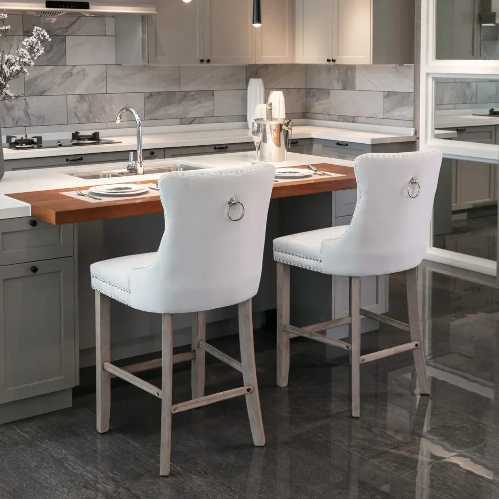 Moderne, luxuriöse, mit Samt gepolsterte Barhocker – getuftete Esszimmerstühle mit Knöpfen, bequeme Kücheninselhocker im Freizeitstil – Detail 30