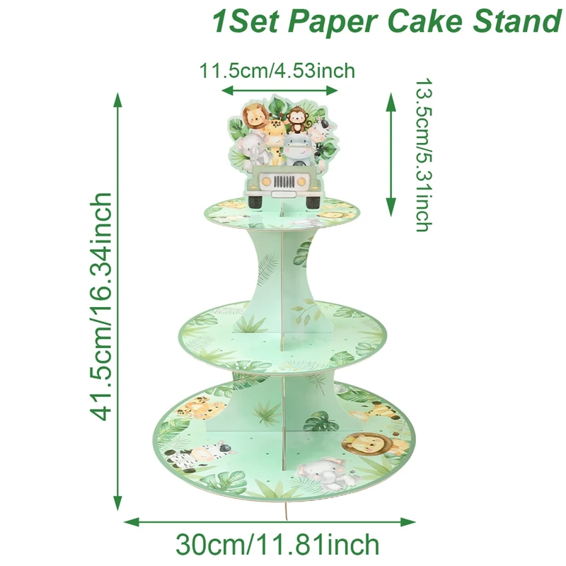 1set 3Tier Cartoon Dschungel Wilde Tiere Safari Party Kuchen Display-ständer Geburtstag Cupcake Rack Halter Baby Dusche Kuchen tablett Dekor – Detail 2
