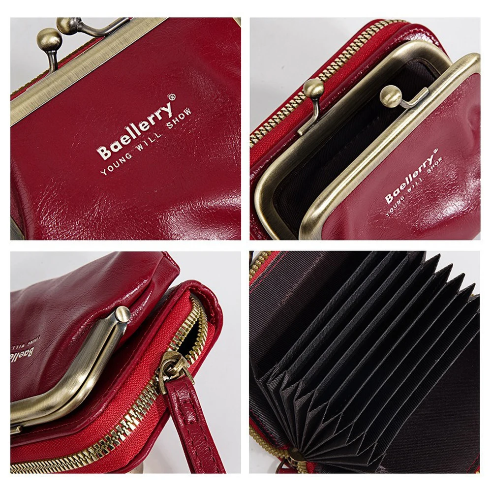 Baellerry Women's PU Accordion Wallet, Hand Carry Zip Coin Purse with 12 Card Slots & ID Window (Blush Pink, 8 Pockets)