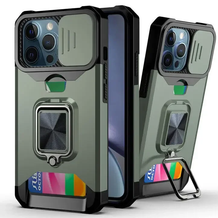 Enhanced Protective Kickstand Armor Case with Magnetic Ring Holder